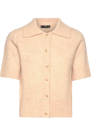 MANGO Short-Sleeved Cardigan With Shirt Collar Beige