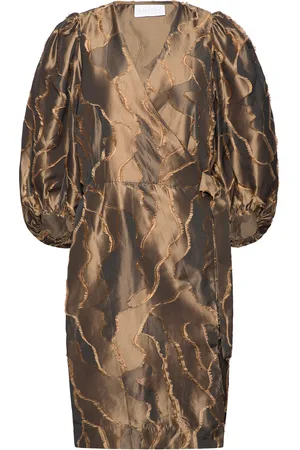 Coster Copenhagen Wrap Dress With Balloon Sleeves Brown