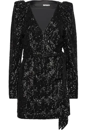 ROTATE Sequins Mini Wrap Dress Black