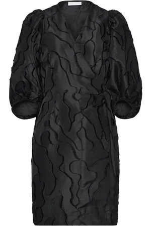 Coster Copenhagen Wrap Dress With Balloon Sleeves Black