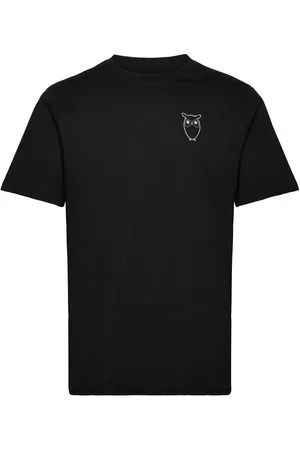 Knowledge Cotton Apparal Owl Chest Tee - Gots/Vegan Black