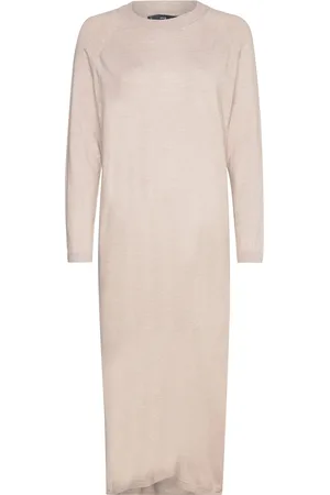 MANGO Round-Neck Knitted Dress Cream