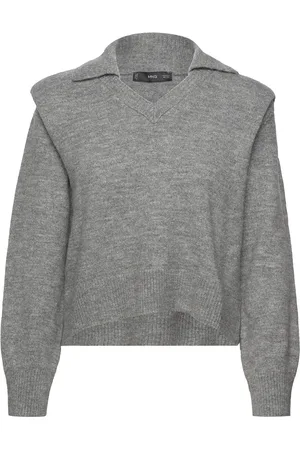 MANGO Polo-Neck Sweater With Shoulder Pads Grey