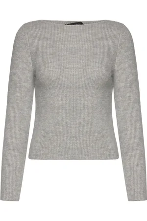 MANGO Boat-Neck Knitted Sweater Grey