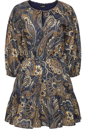 Ralph Lauren Paisley Cotton Voile Tiered Dress Navy