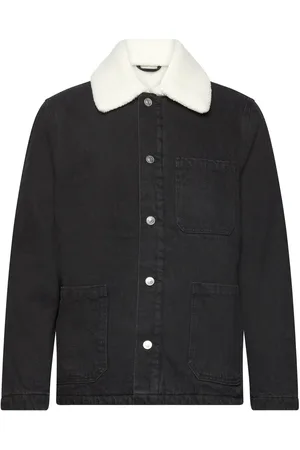MANGO Shearling Denim Jacket Grey