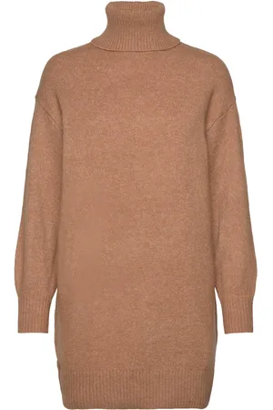 MANGO Turtle Neck Knit Dress Brown