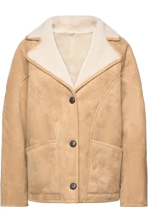 MANGO Shearling-Lined Coat With Buttons Beige