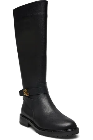 Ralph Lauren Hallee Tumbled Leather Tall Boot Black