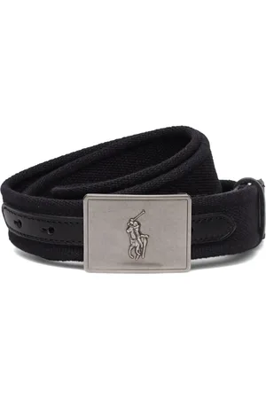 Ralph Lauren Pony Plaque Canvas & Leather Belt Black