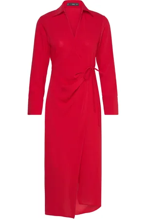 MANGO Wrap Shirt Dress Red