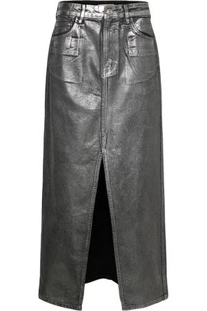 MANGO Long Foil Denim Skirt Black