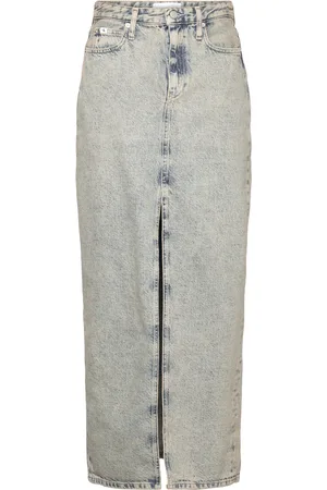 Calvin Klein Front Split Maxi Denim Skirt Grey