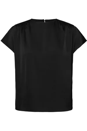 Calvin Klein Satin Shine Ss Gathered Blouse Black