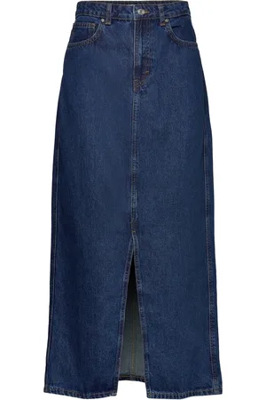 MANGO Slit Denim Skirt Blue