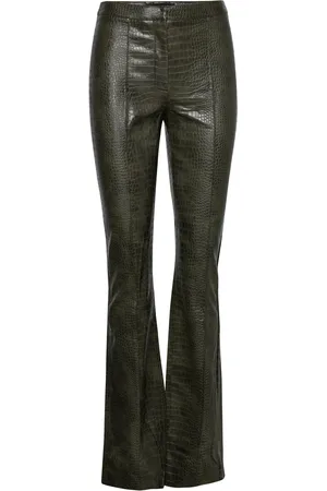 MANGO Flared Trousers With Animal-Print Effect Khaki