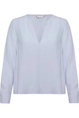 Tommy Hilfiger Viscose Crepe V-Neck Blouse Blue