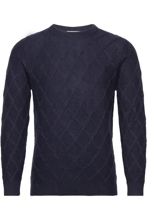 Davida Cashmere Man O-Neck Cable Sweater Navy
