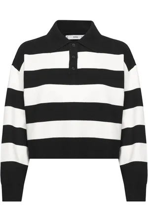 MANGO Striped Polo-Neck Sweater Black
