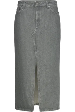 Filippa K Long Slit Denim Skirt Grey