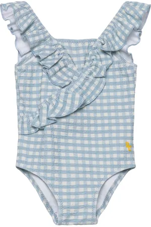 Bobo Choses Baby Vichy Ruffle Swimsuit Blue