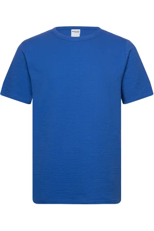 SELECTED Slhsander Seersucker Ss O-Neck Tee Blue