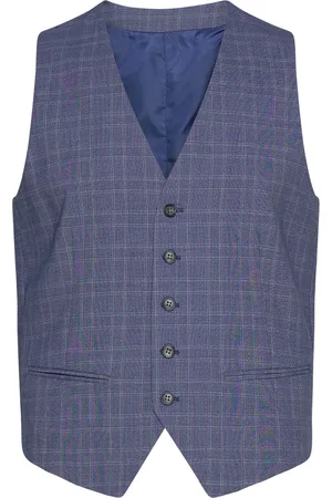 Lindbergh Checked Stretch Waistcoat Blue