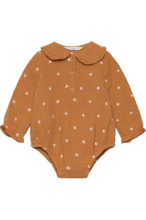 MANGO Cotton-Blend Bodysuit Shirt Brown