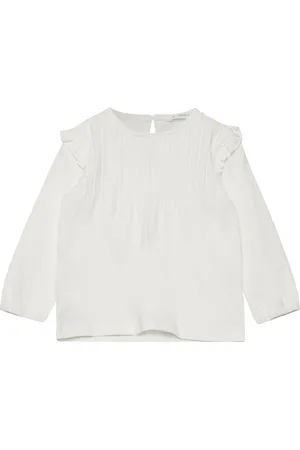 MANGO Long -Sleeved T-Shirt With Ruffles White