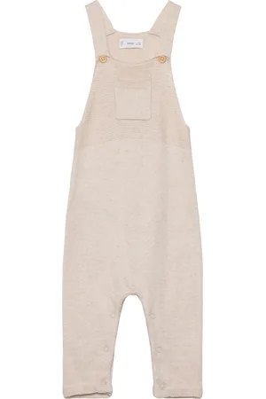 MANGO Long Knitted Dungarees Beige