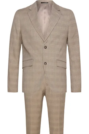 Lindbergh Checked Twill Stretch Suit Brown
