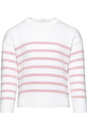 MANGO Striped Cotton-Blend Sweater Pink