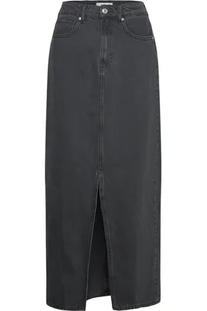 MANGO Slit Denim Skirt Black
