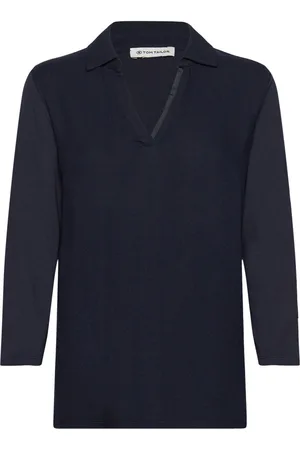TOM TAILOR T-Shirt Fabric Mix W Collar Navy