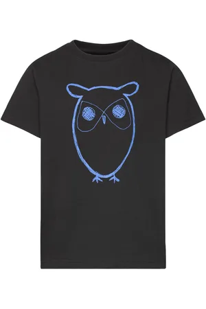 Knowledge Cotton Apparal Regular Big Owl T-Shirt - Gots/Vega Black