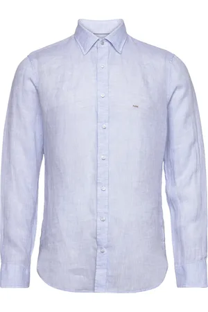 Michael Kors Linen Slim Fit Shirt Blue