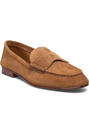 Ralph Lauren Embossed-Pony Suede Penny Loafer Brown