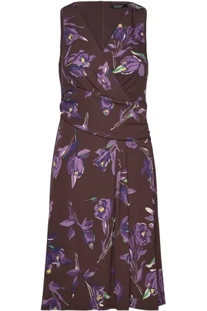 Ralph Lauren Floral Surplice Jersey Sleeveless Dress Brown