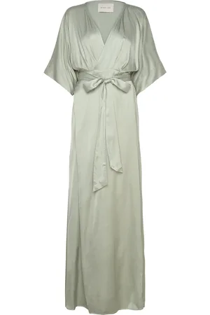 By Malina Lilly Wrap Satin Maxi Dress Green