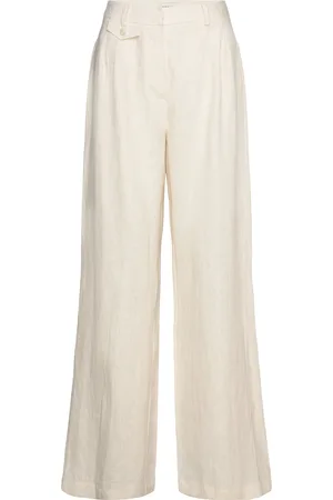 By Malina Mya Double Pleat Wide Linen Pants Cream