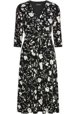 Ralph Lauren Floral Surplice Jersey Dress Black
