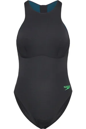 Speedo Womens Racer Zip Swimsuit With Integrated Swim Bra Black