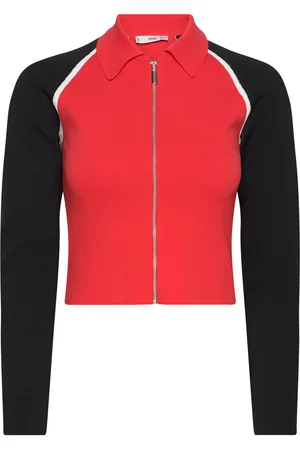 MANGO Zipper Crop Cardigan Red