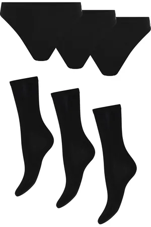 URBAN QUEST 3-Pack Women Bamboo String Brief + 3 -Pack Bamboo Basic Socks Black