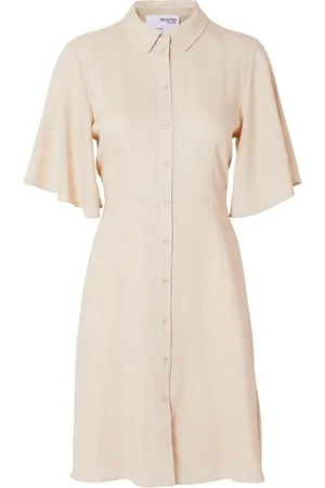 SELECTED Slfgulia 2/4 Short Shirt Dress D Beige
