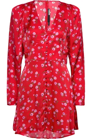 ROTATE Printed V-Neck Mini Dress Red