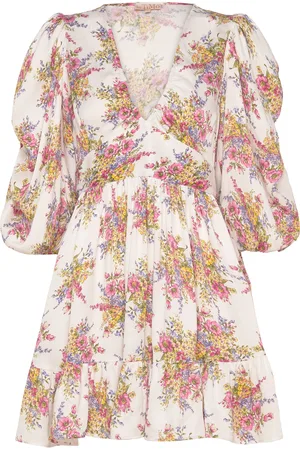 by Ti Mo Crepe Satin Puffed Mini Dress Patterned