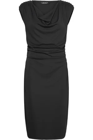 Ralph Lauren Chain-Trim Stretch Jersey Cowlneck Dress Black