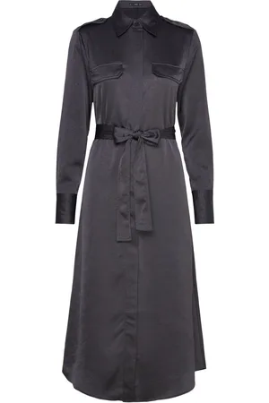 MANGO Satin Shirt Dress Navy