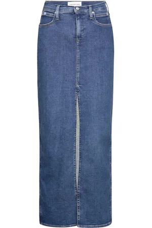 Calvin Klein Front Split Midi Denim Skirt Blue
